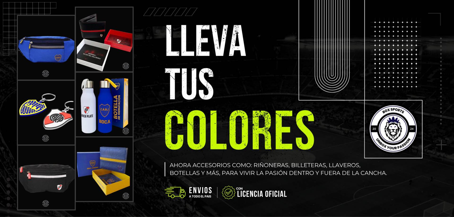 Banner Box Sports con camisetas retro y accesorios de fútbol